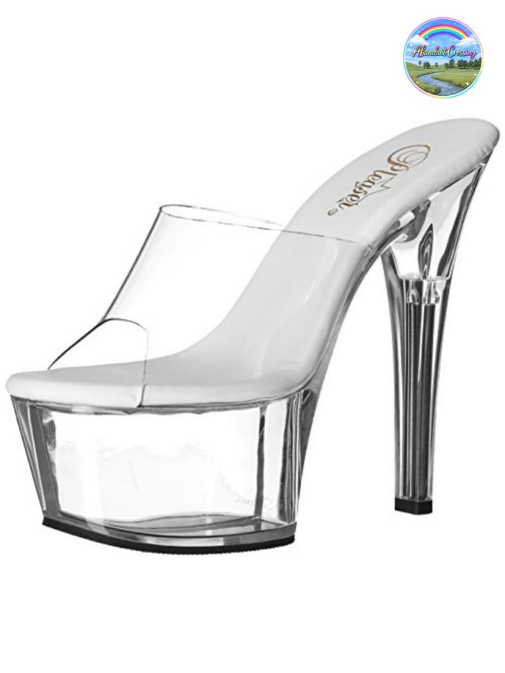 Clear Platform Slide Sandals, 2.25" Heel, Open Toe, Rhinestone Embellished